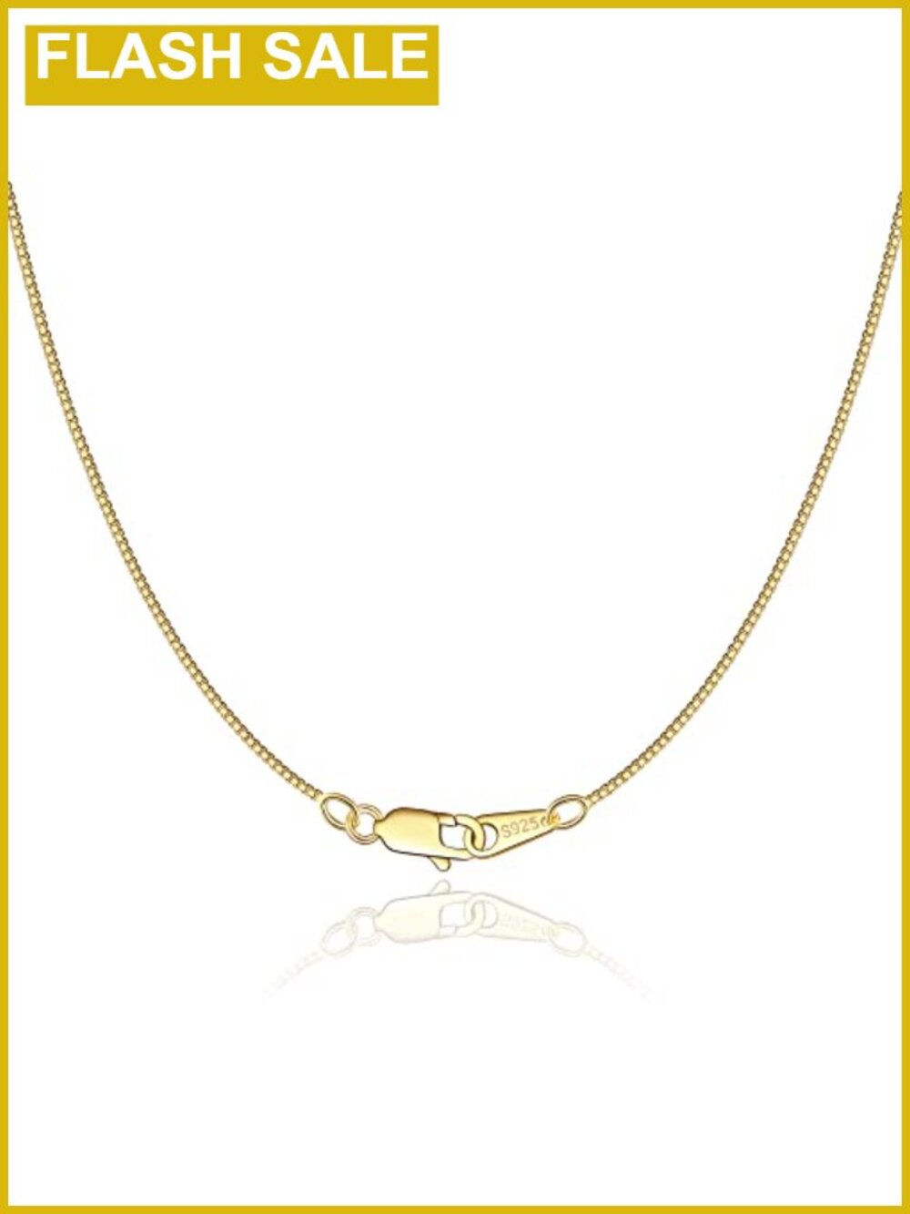 18k Gold Plated 925 Sterling Silver Box Chain Necklace 16-24 Inch